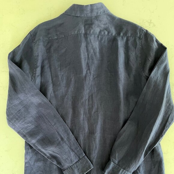 H&M Casual Long Sleeve Button Down Linen Shirt Navy Sz M no fabric tag - Picture 4 of 8